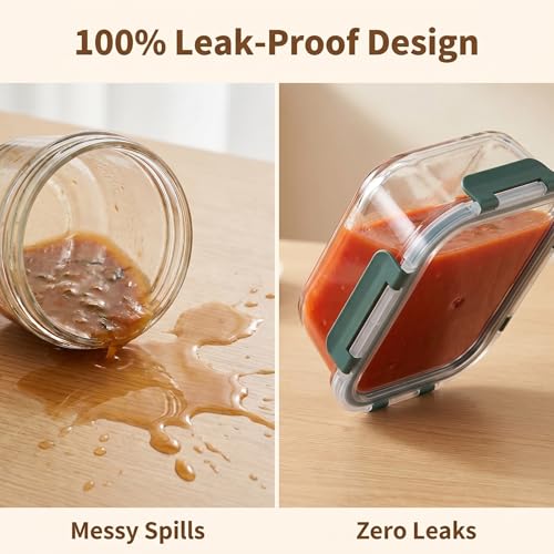 4 Pack Extra Large Glass Food Storage/Baking Containers Set 2X80 oz & 2X36 oz with Lids, Airtight Glass Container,Microwave,Oven,Freezer and Dishwasher