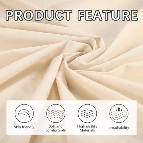 5 Yards 100% Cotton Unbleached Muslin Fabric, 63 Inch X 5 Yards by The Yard, Medium & Light Weight Draping Fabrics Suitable for Sewing, Embroidery, Garments, Apparel Cloth and Crafts Material-Natural