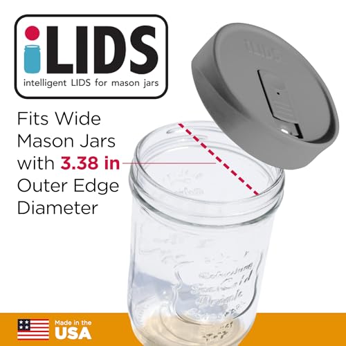 Wide-Mouth Mason Jar Drink Lid - USA Made, BPA-Free, Spill-Resistant for Coffee, Cold Brew & Iced Tea - Fits 3 3/8 in Ball & Kerr Wide Mouth - Pack of 2 - color: Gray