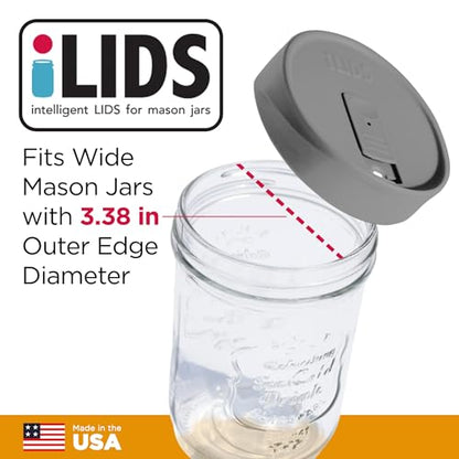 Wide-Mouth Mason Jar Drink Lid - USA Made, BPA-Free, Spill-Resistant for Coffee, Cold Brew & Iced Tea - Fits 3 3/8 in Ball & Kerr Wide Mouth - Pack of 2 - color: Gray