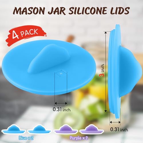 4 Pack Mason Jar Silicone Fermentation Lids for 3" Wide Mouth Jars Waterless Airlock Fermentation Mason Jar Lid Fermenter Caps for Pickles, Kimchi, Fermented Probiotic Food (Blue,Green) - color: Blue, Green