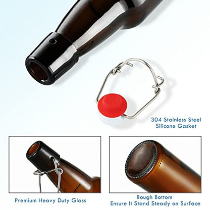 YEBODA 12 oz Amber Glass Beer Bottles for Home Brewing with Flip Caps, Case of 9