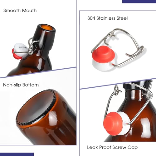 DESIYUE 32 oz Amber Swing Top Glass Bottles with Airtight Lids, Flip Top Beer Brewing Bottles for Fermentation, Home Brewing Kombucha, Mead, Vinegar, Beer, Kefir, Wine,Vanilla Extract, Juice(4 Pack)
