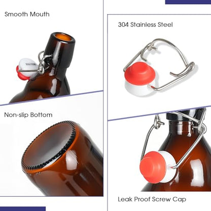 DESIYUE 32 oz Amber Swing Top Glass Bottles with Airtight Lids, Flip Top Beer Brewing Bottles for Fermentation, Home Brewing Kombucha, Mead, Vinegar, Beer, Kefir, Wine,Vanilla Extract, Juice(4 Pack)