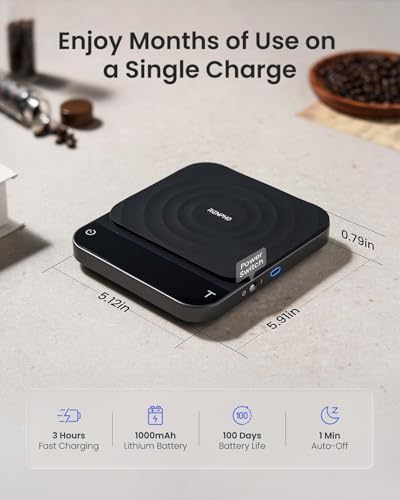RENPHO Espresso Scale with Timer, Rechargeable Coffee Scale with Flow Rate Indicator, 0.1g Accurate Coffee Been Scale for Pour-Over, Gift for Coffee Lover, Calibarista, 3kg - color: Black-coffee scale