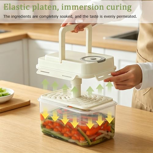 Kimchi Container, Fermentation Box with Press Plate and Date Dial, Plastic Pickle Keeper with Silicone Sealing Ring, Handle and Locking Clips for Sauerkraut, Pickles, Refrigerator Storage