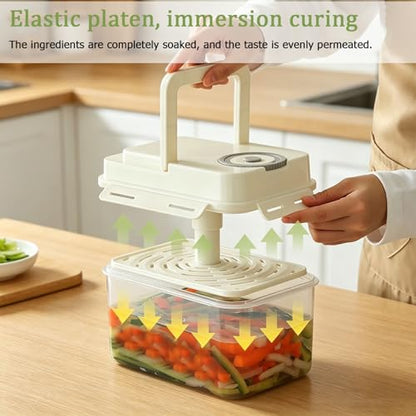 Kimchi Container, Fermentation Box with Press Plate and Date Dial, Plastic Pickle Keeper with Silicone Sealing Ring, Handle and Locking Clips for Sauerkraut, Pickles, Refrigerator Storage