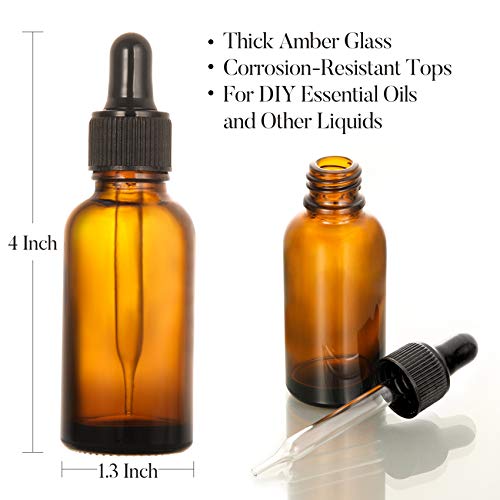 AOZITA 24 PCS, 1 oz Dropper Bottles for Essential Oils with 6 Funnels & 1 Long Glass Dropper - 30ml Amber Glass Bottle with Eye Droppers - Tincture Bottles, Leak Proof Travel Bottle for Liquids - size: 1 OZ