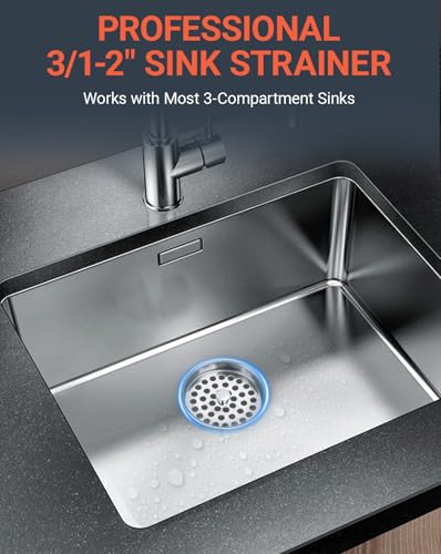 3-1/2 Inch Commercial Sink Strainer - 304 Stainless Steel Clog-Free Drain Cover, Precision Fit for 3.5" Drains & 3 Compartment Sinks, Heavy-Duty for High-Volume Kitchens - color: 1 Pack