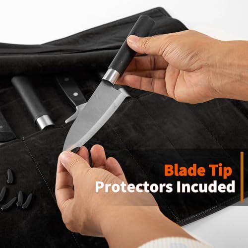Genuine Leather Knife Roll, Knife Bags for Chefs Professional, Small Chef'S Knife Case Holder, Knives Holders Protectors with 7 Slots - color: 7 Slots Black