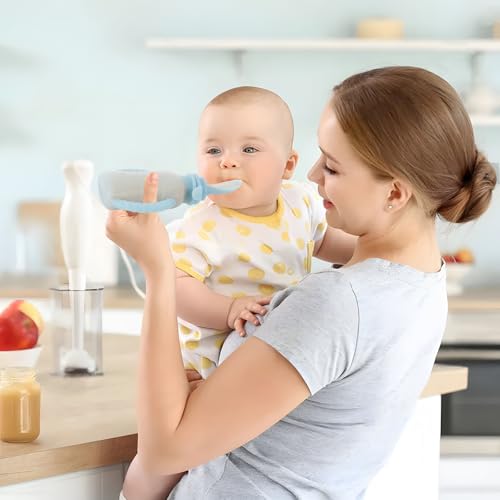 PandaEar 3 Pack Reusable Silicone Baby Food Pouches with 3 Puree Feeder Spoons & Funnel | 4oz Toddler Food Storage Pouch with Handle | BPA-Free Baby Squeeze Pouches for Homemade Purees