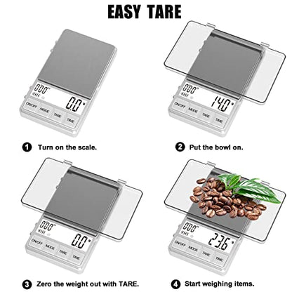 WEIGHTMAN Small Coffee Scale with Timer, 1000g x 0.1g, Mini Espresso Scale | Stainless Steel Food Scale for Grams and Ounces, Large Backlit LCD, Travel Pocket Scale for Pour Over Coffee, Tea and Baking - color: Silver