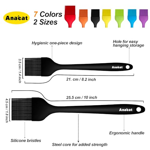 Anaeat 2 Pack Silicone Basting Pastry Brushes - Heat Resistant Brush with Soft Bristles, Hygienic One-Pieces Design, Marinade Brush Great in Baking for Spreading Oil Butter Sauce BBQ Grill (Black) - color: Black 2 Pcs (10"+8.2")