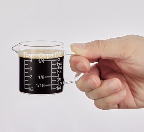 Ackers Etching Scale Measuring Glass -[Insulated handle | V-Shaped Spout]-Made of High Borosilicate Glass Measuring for Kitchen or Restaurant, Easy to Read, 60 ML (2 Oz) 丨(2 Pack) - size: 60 ML (2 Oz, 1/4 Cup) - Etching Scale