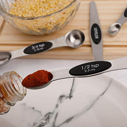 Magnetic Measuring Spoons Sets of 9 Stainless Steel Dual Sided Stackable Teaspoon Tablespoon Spoon for Measuring Dry and Liquid Ingredients - color: Measuring Spoons Set