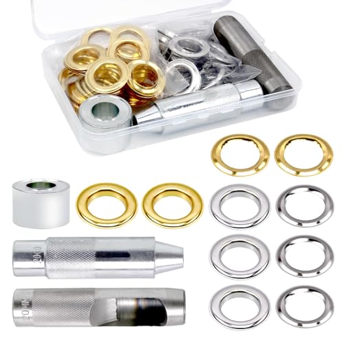 CNQLIS 50 Sets 3/4" Grommet Tool Kit, Grommet Setting Tool Copper Grommets Eyelets, 2 Colors,with 3 Pcs Install Tool