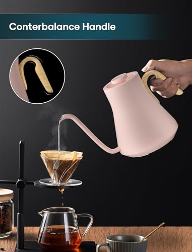 INTASTING Gooseneck Electric Kettle with ±1℉ Temperature Control for Pour Over Coffee & Tea, Quick Heating, BPA-Free Stainless Steel, Built-in Brew Timer, 1500W/0.9L (Munch Pink) - color: Munch Pink