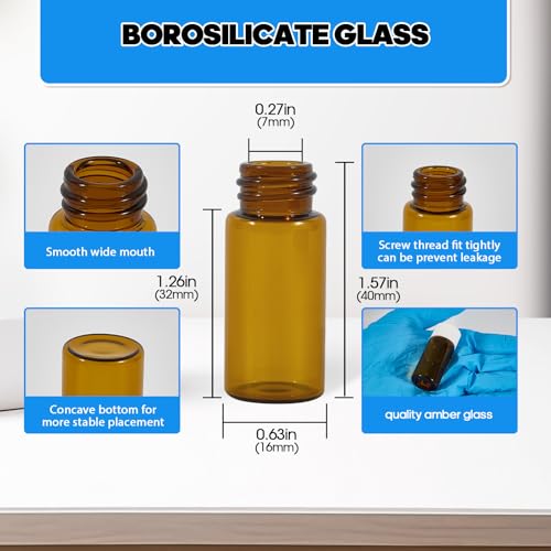 12PCS 4ml Amber Glass Vials with White Screw Caps and Plastic Stoppers, 1 Dram Leak-Proof Small Liquid Sample Bottles for Essential Oils, Perfumes, Reagents - color: AMBER, size: 4ml