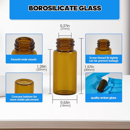 12PCS 4ml Amber Glass Vials with White Screw Caps and Plastic Stoppers, 1 Dram Leak-Proof Small Liquid Sample Bottles for Essential Oils, Perfumes, Reagents - color: AMBER, size: 4ml