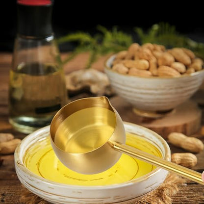 SHINEOFI Stainless Steel Oil Dipping Ladle Long Handle Oil Dipping Spoon Kitchen Water Scoop for Cooking Golden - color: Golden