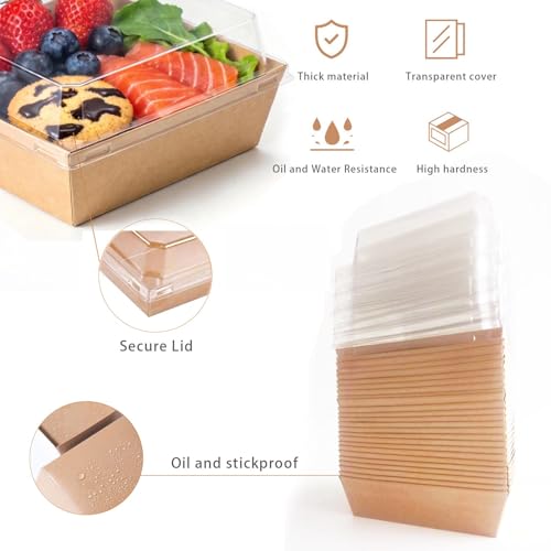 25-Pack Charcuterie Boxes with Clear Lids – Disposable Paper Mini Food Containers (5-Inch), Suitable for Desserts, Sandwiches, Cookies, Sushi, Cake Slices, and Fresh Fruit