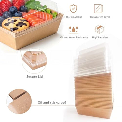 25-Pack Charcuterie Boxes with Clear Lids – Disposable Paper Mini Food Containers (5-Inch), Suitable for Desserts, Sandwiches, Cookies, Sushi, Cake Slices, and Fresh Fruit
