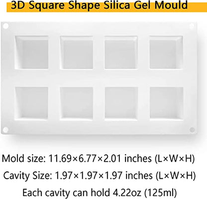 OCPO KITCHEN Cube Silicone Mold for Baking Mousse Cake, French Dessert, Pastry, Chocolate, Brownie, Ice Cream, Pudding, Ice Mold, 3D Cube Shape (8-Cavity) - style: Cube (8-Cavity)