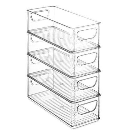 Set Of 8 Refrigerator Organizer Bins - Stackable Fridge Organizers with Cutout Handles for Pantry, Freezer, Kitchen, Countertops, Cabinets - Clear Plastic Food Storage Bins