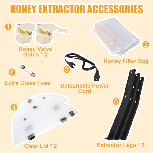 BeeCastle 3 Frame Electric Honey Extractor Stainless Steel Honey Processing Equipment, Powered Honeycomb Drum Spinner with Transparent Lid and Height Adjustable Stand - size: 3-Frame