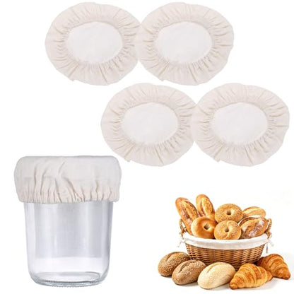 uxcell 4Pcs Sourdough Jar Cover, 130mm Wide Sourdough Starter Jar Covers Cloth Reusable Breathable Cotton Container Elastic Top Fermentation Lids for 4.3"-4.7"D Bowl & Jar Mouth, Beige - size: 130mm 4.3"-4.7"