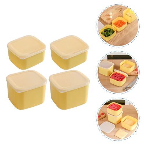 STOBAZA Cheese Storage Boxes for Fridge 4pcs Set (2 Large + 2 Small) Plastic Covered Cheese Keeper and Garlic Ginger Holder Kitchen Food Organizer