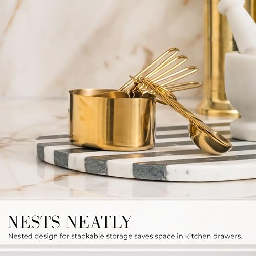 STYLED SETTINGS Gold Measuring Cups and Spoons Set – Stackable 8-Piece Brass Measuring Cups and Spoons – Stylish and Sturdy Gold Kitchen Accessories for Baking and Cooking - color: Gold