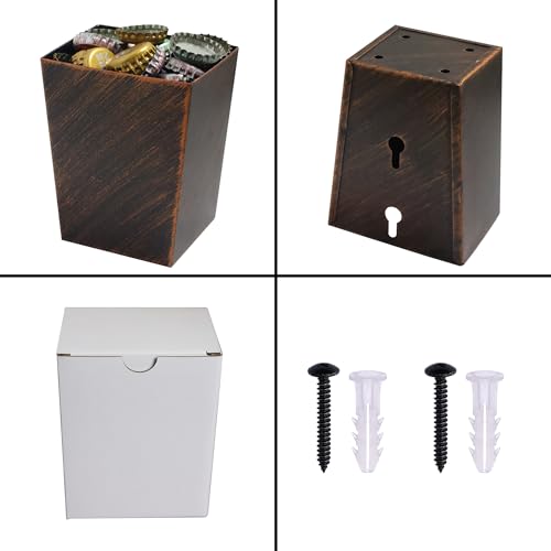 Wall Mounted Bottle Cap Catcher with Drain, Rustic Mountable Beer Bottle Cap Bucket Holder for Table Cooler Outdoor - color: Antique Copper