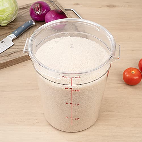 Restaurantware Met Lux 8 Quart Food Storage Container, 1 Round Commercial Storage Container - Lid Sold Separately, With Volume Markers, Clear Plastic Food Prep Bucket, Space-Saving Storage - size: 8 qt, style: 1 Count