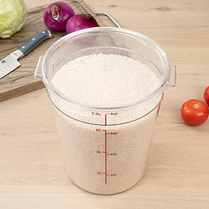 Restaurantware Met Lux 8 Quart Food Storage Container, 1 Round Commercial Storage Container - Lid Sold Separately, With Volume Markers, Clear Plastic Food Prep Bucket, Space-Saving Storage - size: 8 qt, style: 1 Count
