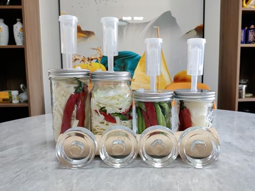 Complete Mason Jar Fermentation Kit - Sauerkraut Pounder + 4pc Glass Weights + 4pc water airlocks Easy Wide Mouth Jars Vegetable Fermenting Set -Suitable for 86MM mason jar (Jars Not Included)