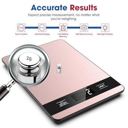 Mik-Nana Food Scale, 11lb Digital Kitchen Scale with LCD Display 6 Units Tare Function, Stainless Steel Weight Grams and Ounces for Baking, Cooking and Meal Prep (Batteries Included) - color: Pink