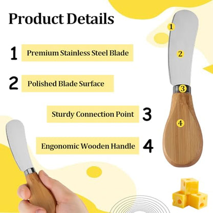 Cheese Spreader Knives,4 PCS Stainless Steel Butter Knife Spreader with Wooden Handle,Small Cheese Knives for Charcuterie Board - size: 4 PCS