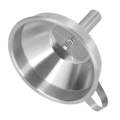 Stainless Steel Kitchen Funnel, Kitchen Funnel Food Grade Metal Funnel Multi Use Premium Metal Cooking Funnels with Strainer Brush for Filling Bottles Transferring Liquid Oil Milk