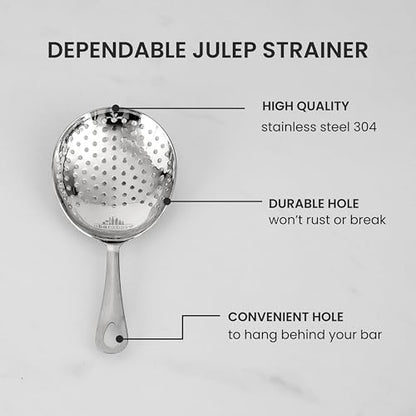 A Bar Above Professional Cocktail Strainer Set, 3-Piece Bundle, Includes Hawthorne and Julep Strainer, Fine Mesh Strainer, Rust Proof, Stainless Steel, for Home and Professional Bartender