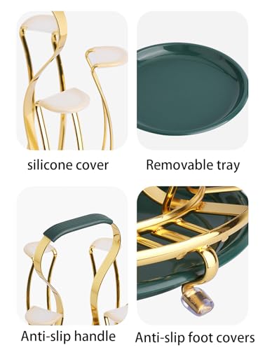 Cup Drying Rack Beer Glasses Stand 6 Mugs Metal Drainer Holder Non-Slip Mugs Organizer with Handle for Sink, Coffee Table, Outdoor - color: Green