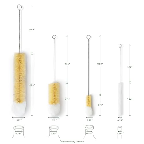 Bambaw Bottle Cleaner Brush Set | 4 Cleaning Brushes | Bottle Brush Cleaner Set | Water Bottle Brush | Bottle Scrubber | Small & Long Bottle Brush for Glass - Soft Cotton Tip to Prevent Scratches