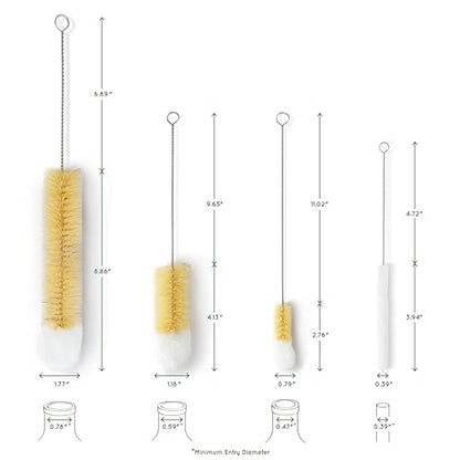 Bambaw Bottle Cleaner Brush Set | 4 Cleaning Brushes | Bottle Brush Cleaner Set | Water Bottle Brush | Bottle Scrubber | Small & Long Bottle Brush for Glass - Soft Cotton Tip to Prevent Scratches