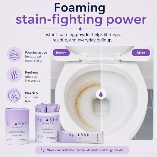 SplaShh 5 in 1 Foaming Toilet Bowl Cleaner, 30 Powder Packets, Fresh Citrus Scent, No Harsh Chemicals, Easy Clean, Replaces Sprays, Pods & Tablets, Stain & Odor Remover, Convenient Pouches