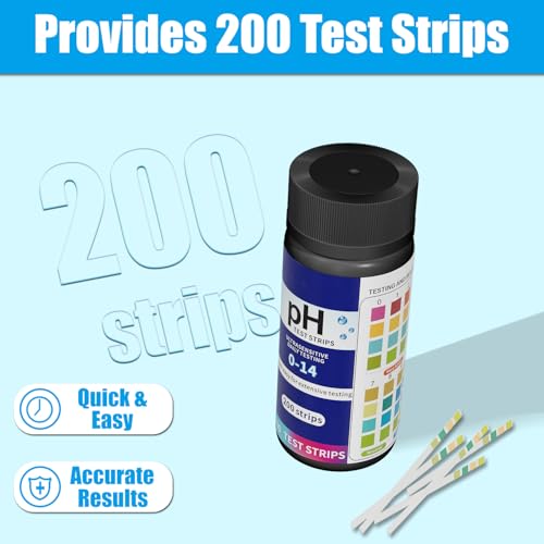 200 Strips pH Test Strips 0-14 Universal Litmus Paper pH Test Strips for Liquid Testing, Saliva, Drinking Water, Aquariums, Labs and Soap Making, Quick Reliable pH Testing Kit
