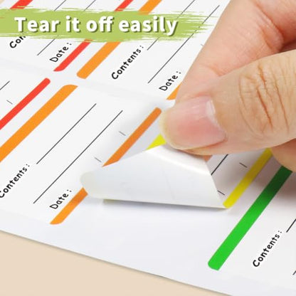 100Pcs Removable Food Storage Labels Paper Self Adhesive Stickers Colorful Refrigerator Freezer Labels 2.36x1.18 Inch Waterproof Rectangle Decals with Contents Date Easy Clean