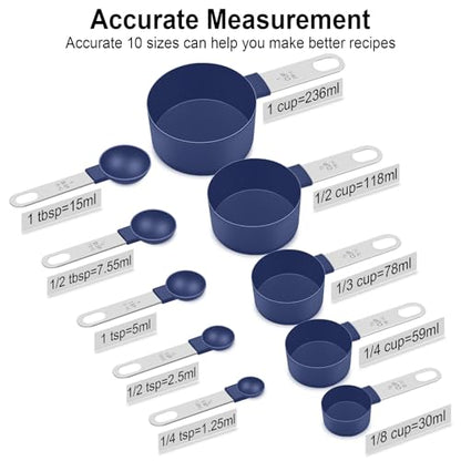 Measuring Cups and Spoons Set, 10 Pieces Nesting Measure Cups and Spoons, Kitchen Essentials Gadgets with Stainless Steel Handle for Dry & Liquid Ingredient, Blue - color: Blue 10 Pcs