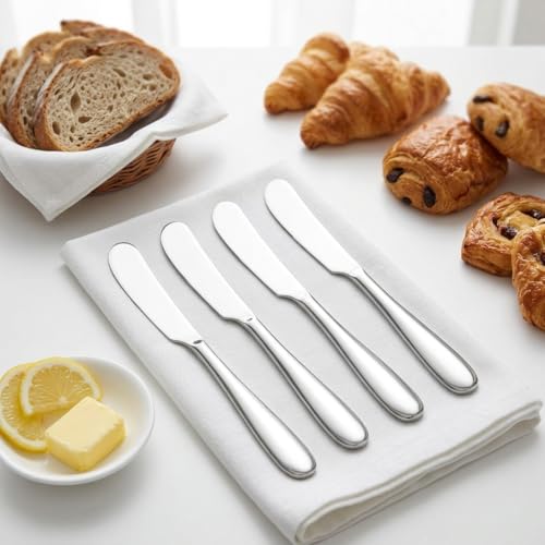 4 Pieces Set Butter knife, Pate Knife Cheese Spreader, Thick and Smooth Handle Food Safety Material Stainless Steel 18/10 SUS 304# for Home Restaurant Party breakfast (Mirror) - color: Mirror Shinning
