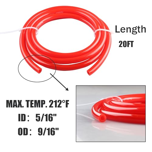 20FT CO2 Gas Line 5/16" ID 9/16" OD CO2 Vinyl PVC Tubing with Hose Clamps Replacement Hose Kit for Home Brewing, Gas Manifold, Keg Regulator by GWENBHMTOOL - color: Red