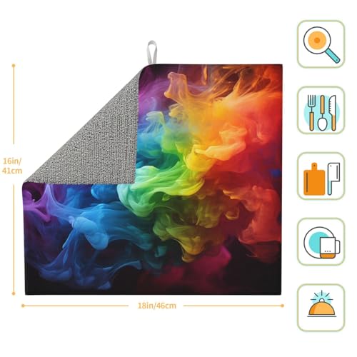 Rainbow smoke Print Dish Drying Mat for Kitchen Counter Ultra Absorbent Microfiber Dishes Drainer Mats Washable Drying Pads for Sinks 16 x 18 In - color: Rainbow Smoke